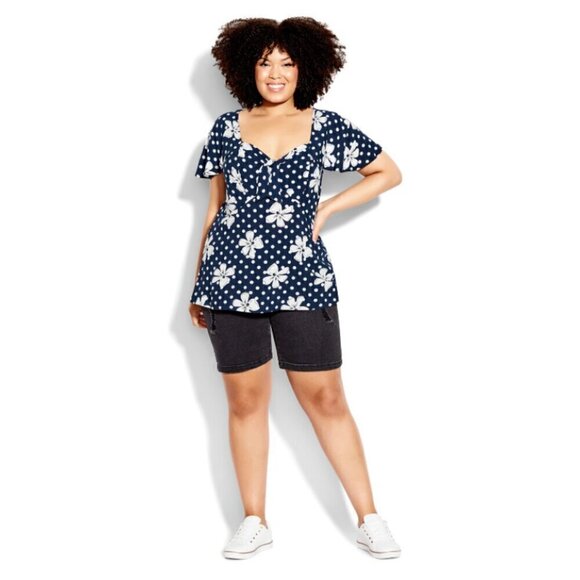 AVENUE Plus Size Kata Print Top - Blue with White - NWT - Picture 3 of 10